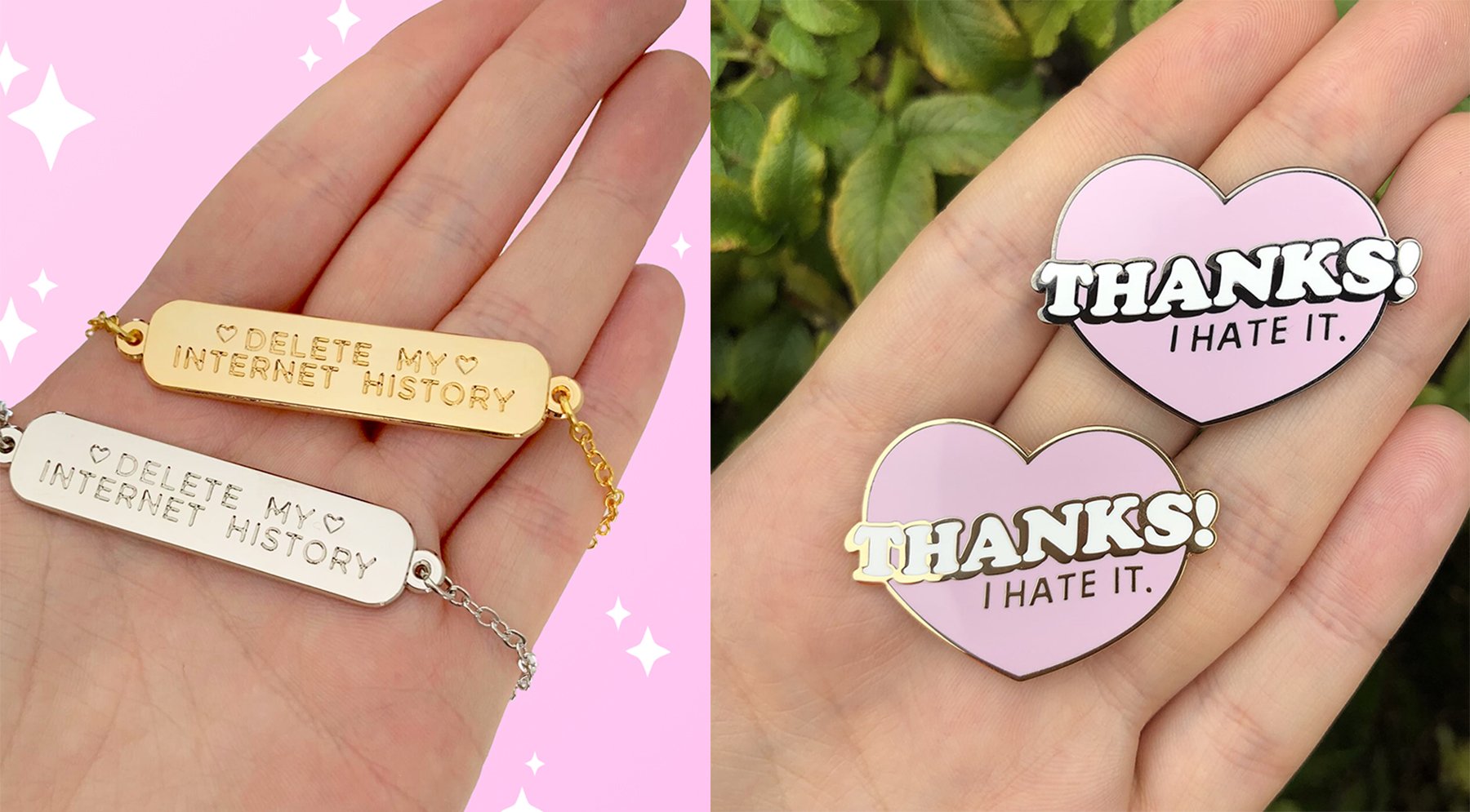 A selection of necklaces and pins from Sugarbones.