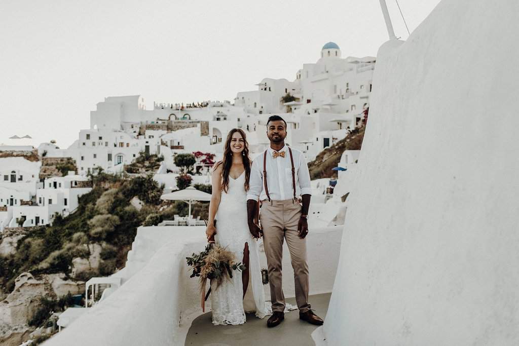 Jaz Fenton and Jamil Bhuya at their wedding in Greece.