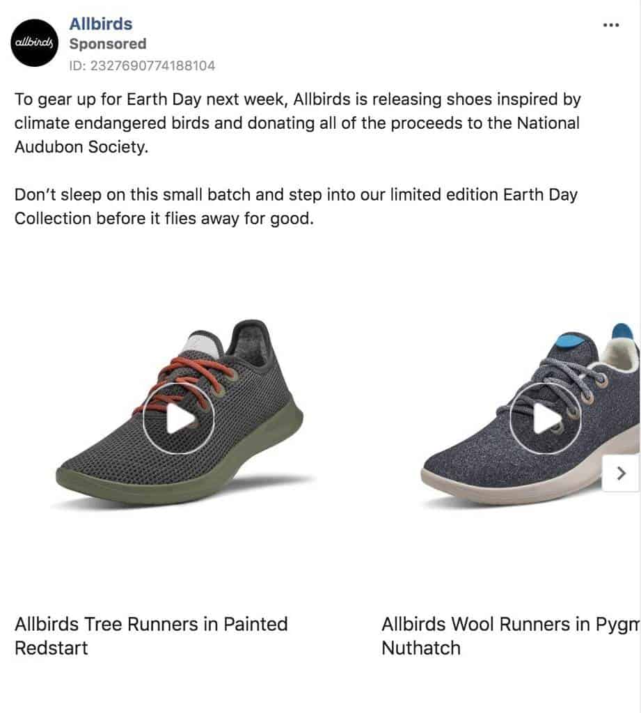 allbirds retargeting facebook ad example