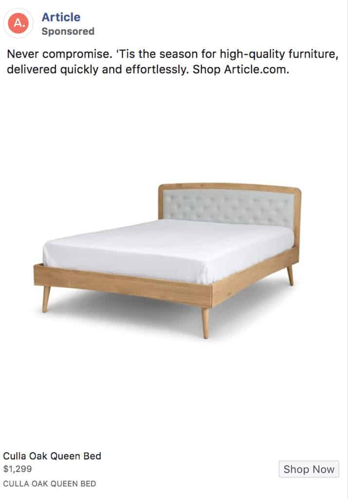 facebook retargeting ad from article