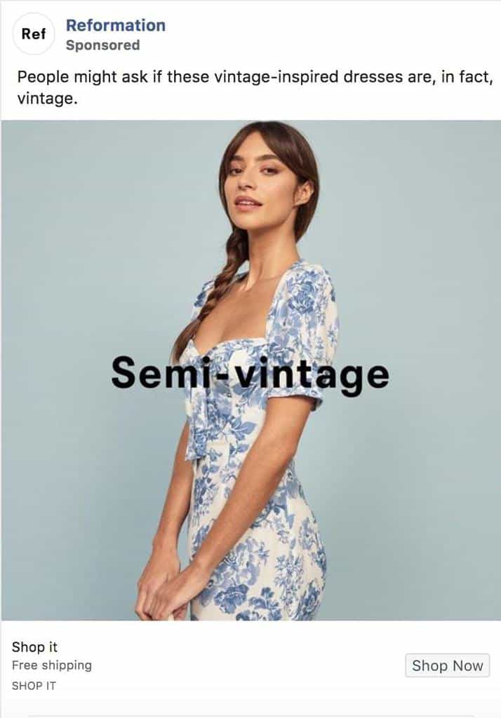 reformation facebook retargeting ad example