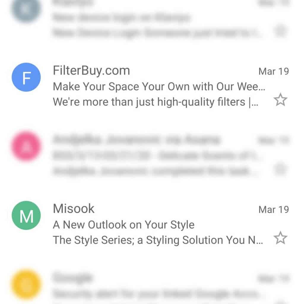 Examples of a short subject line by FilterBuy and Misook