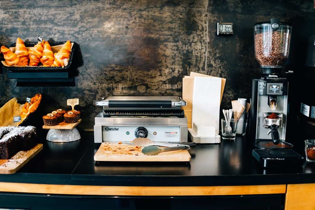 View behind the counter at a bakery cafe