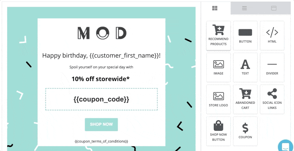 Marsello’s Product Recommendations feature within drag-and-drop email builder