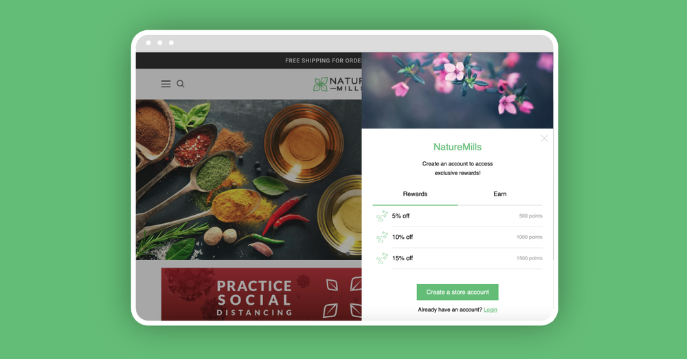 NatureMills uses Marsello’s Slide Panel loyalty widget design.