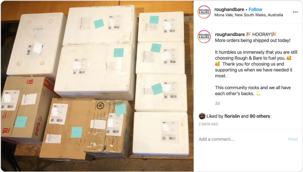 Rough & Bare uses Instagram to update customers and encourage them to keep shopping.