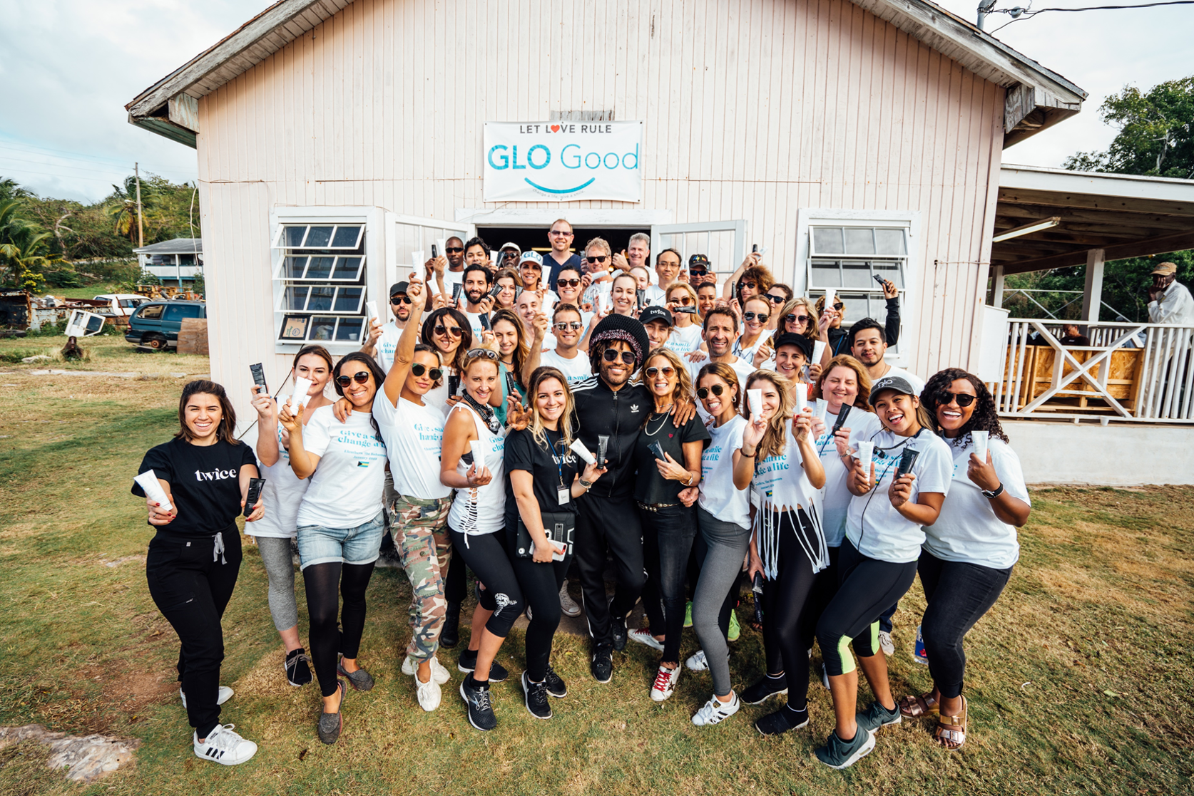 A team of volunteers and Lenny Kravitz during a mission trip to provide healthcare services to those without access.