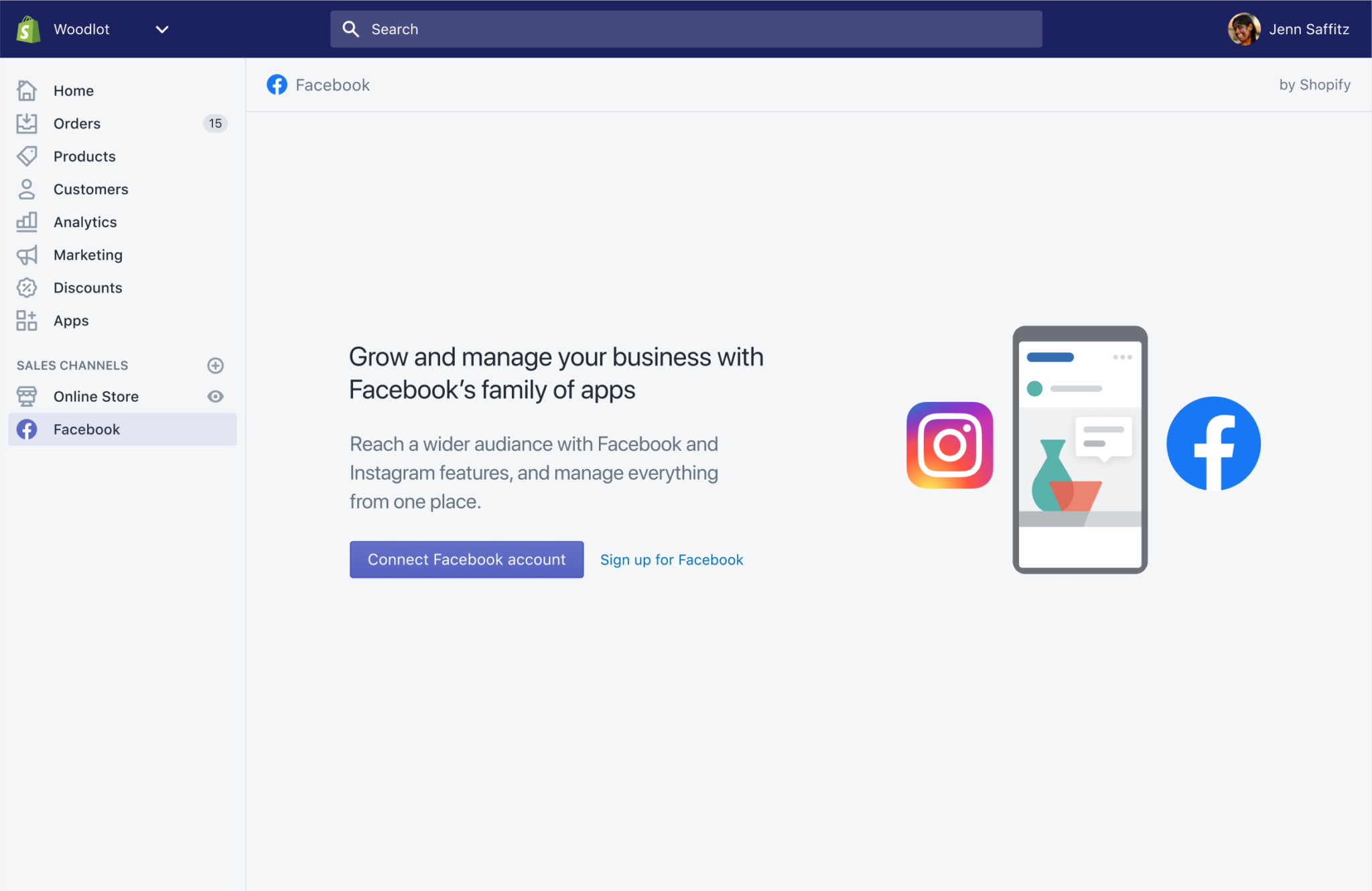 Facebook channel available for Shopify.