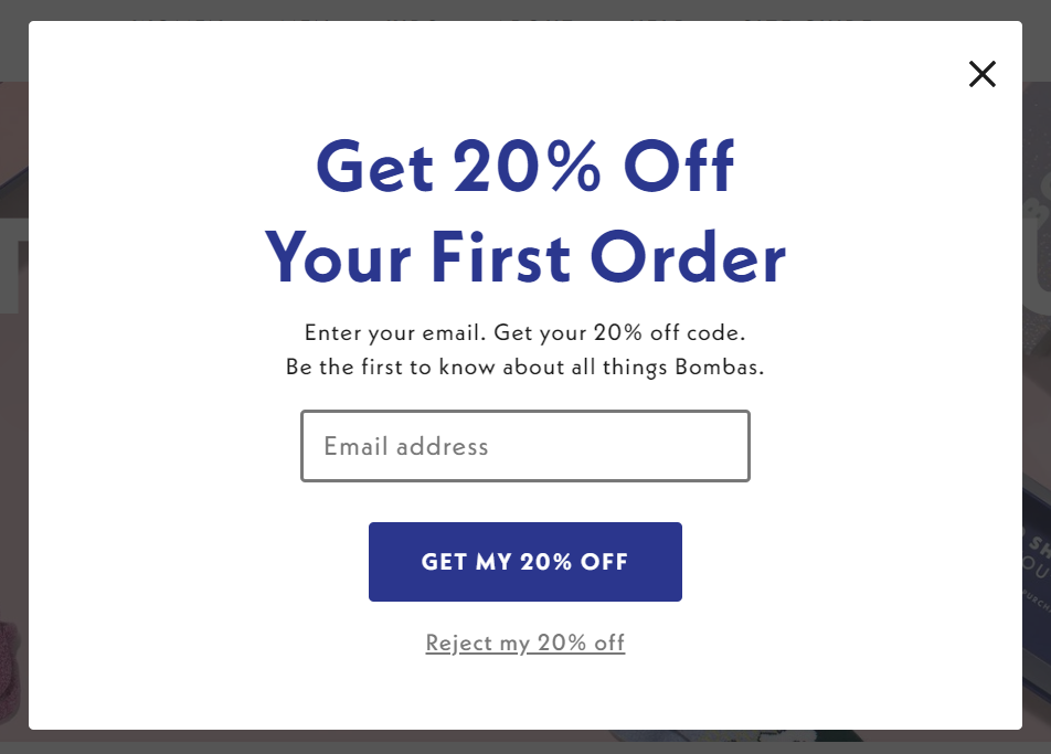Bombas email opt-in