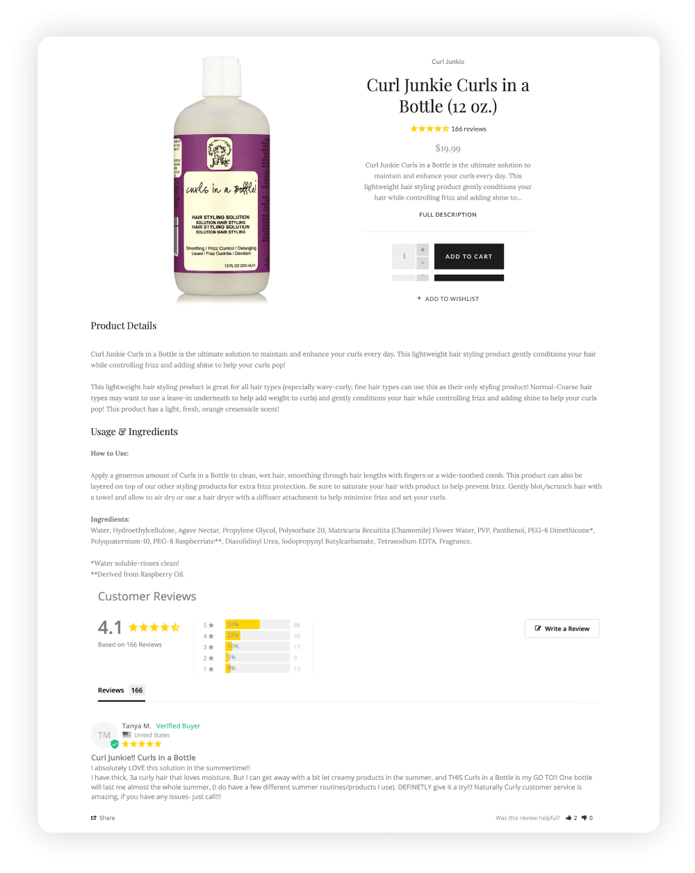 Haircare specialists, NaturallyCurly, offer in-depth product details with recommendations on how customers can get the best results from their products.