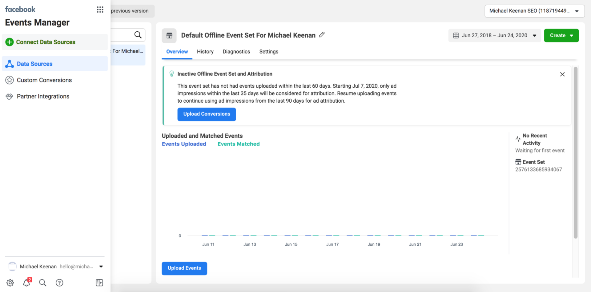Events Manager dashboard