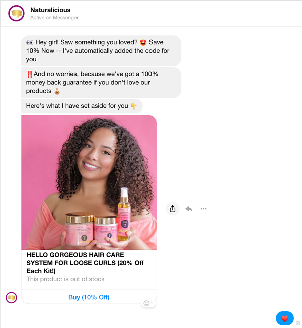 Naturalicious Messenger chat