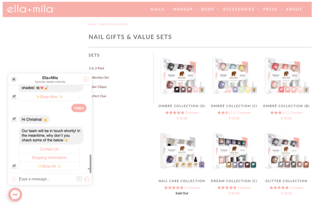 ella+mila messenger flow