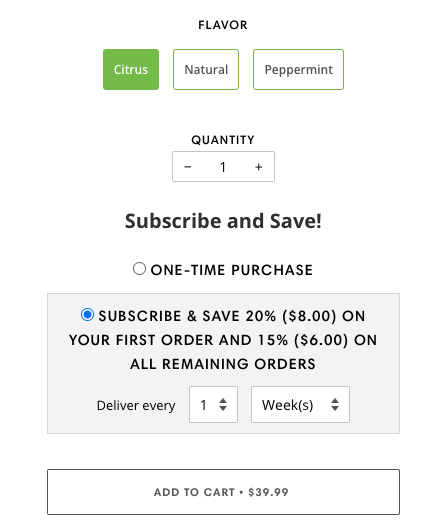 Screenshot of subscription onboarding flow
