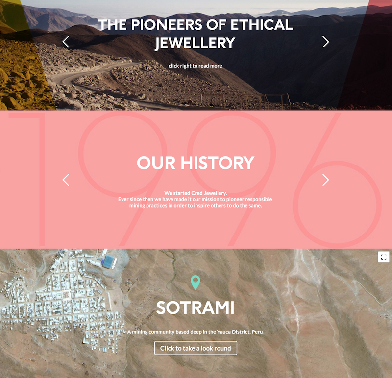 Cred Jewelry's page about sustainability and the Peruvian mining community they support