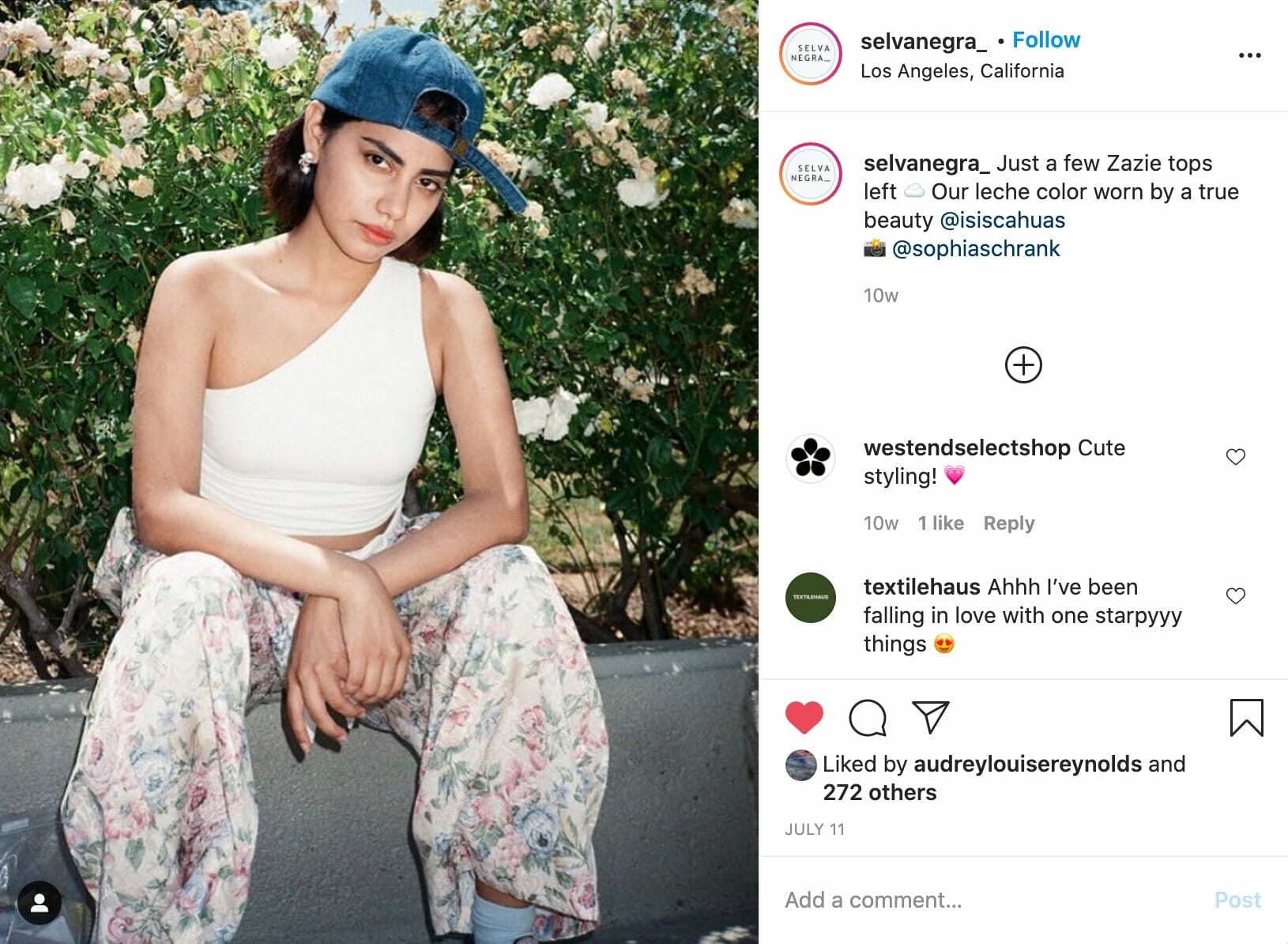 Selva Negra Instagram post featuring a customer wearing the brand's products