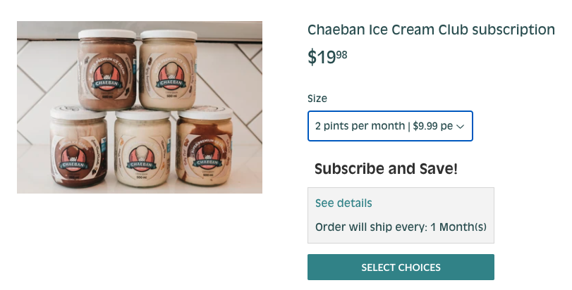 example of Chaeban Ice Cream subscription offering