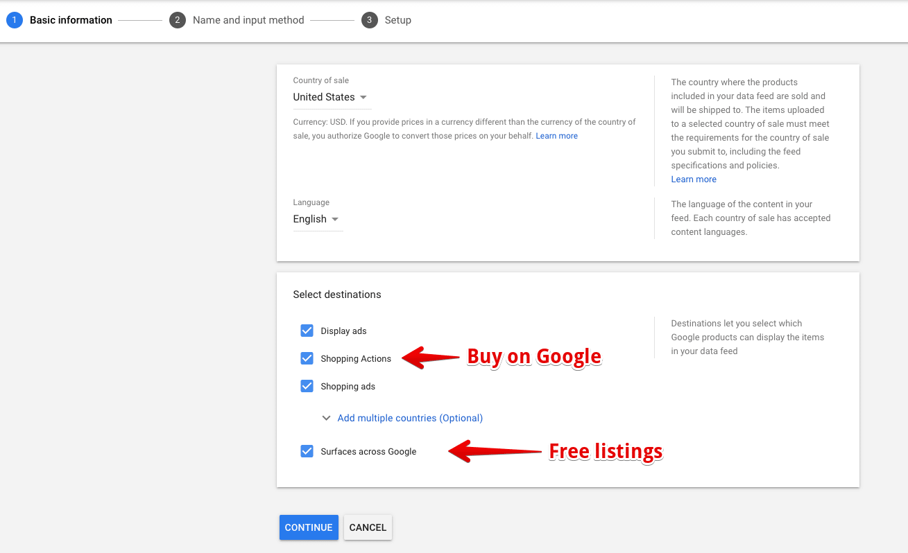 How to set up free listings and Shopping Actions