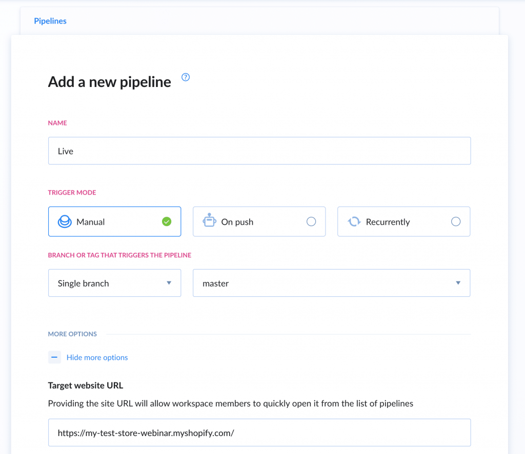 Adding new pipeline in Buddy