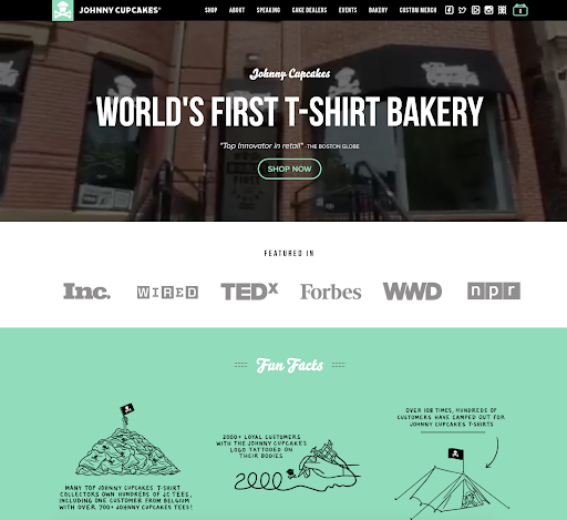 Johnny cupcakes landing page