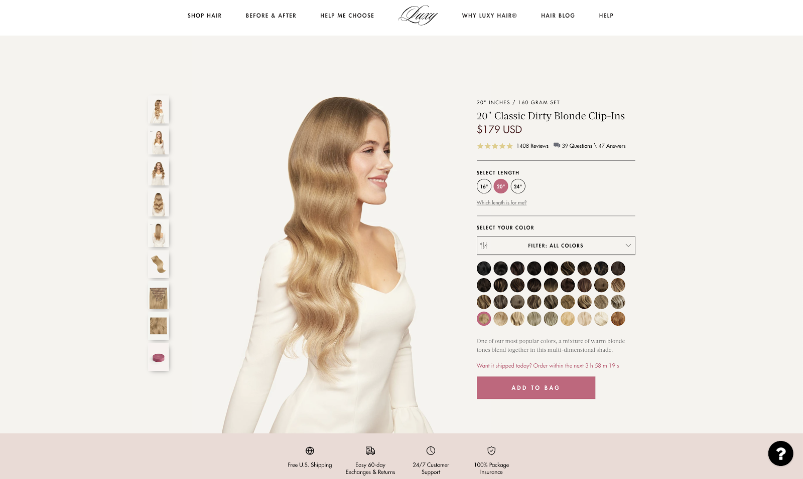 Luxy hair product page example