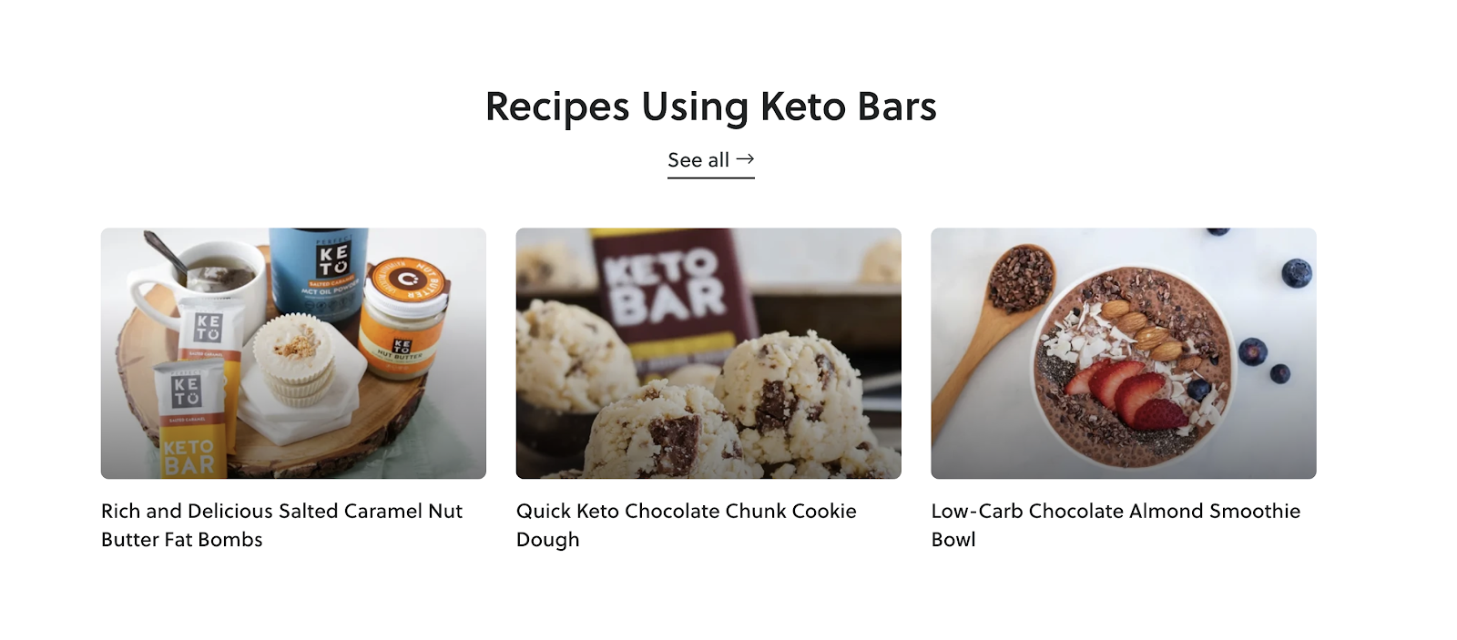 Perfecto Keto recipes on product page