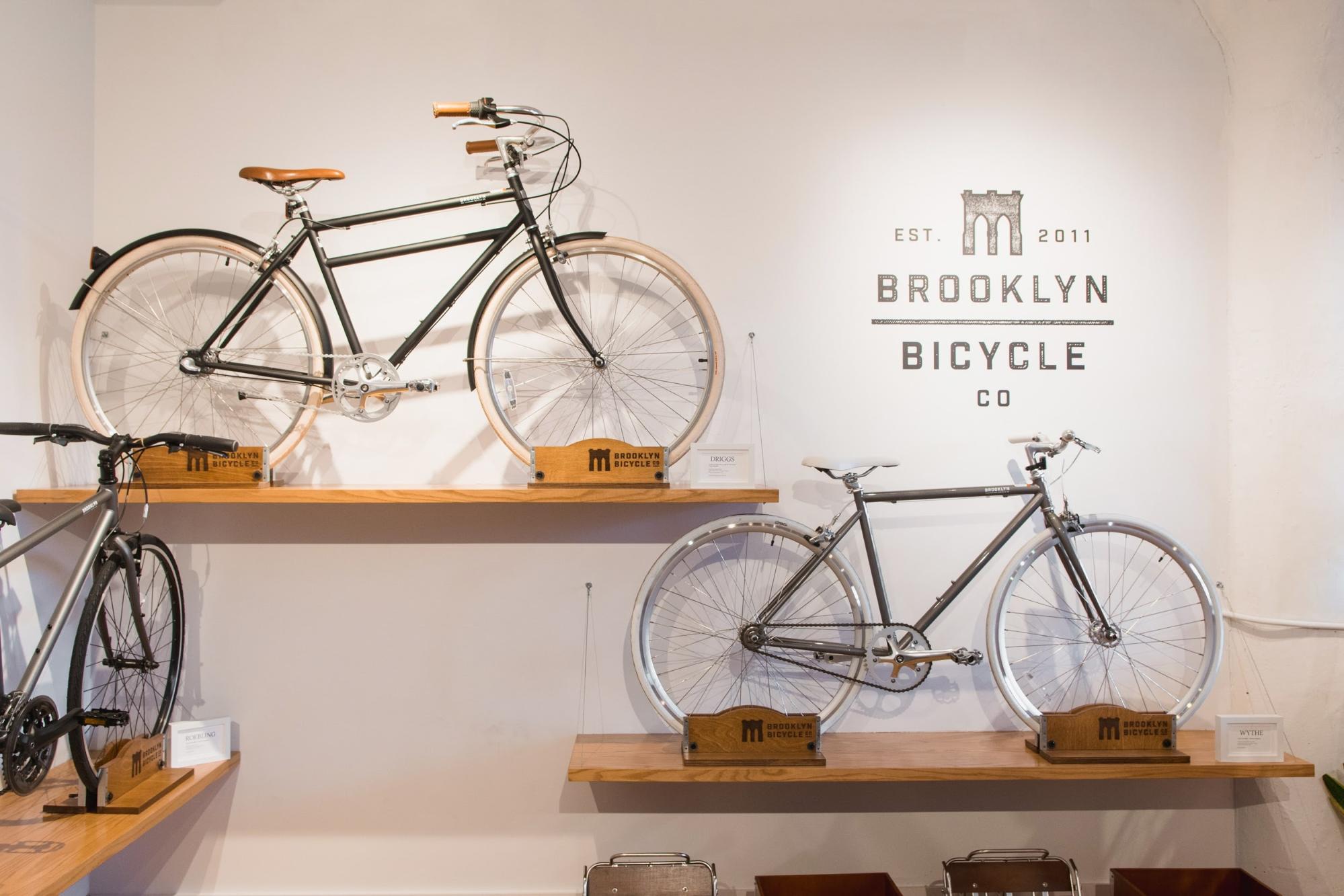 Bicycles displayed within the showroom by Brooklyn Bicycle Co.