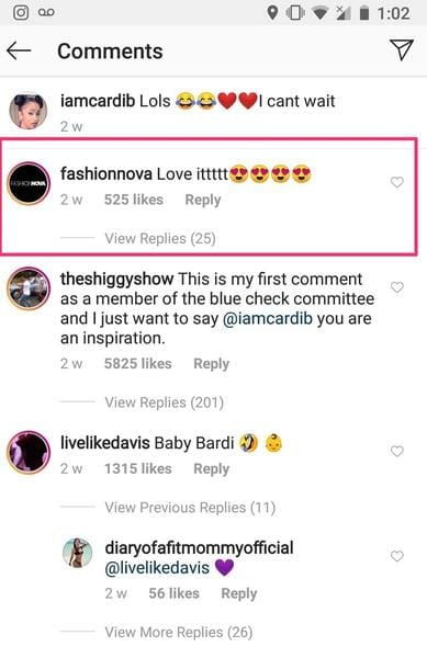Comments on Cardi b IG