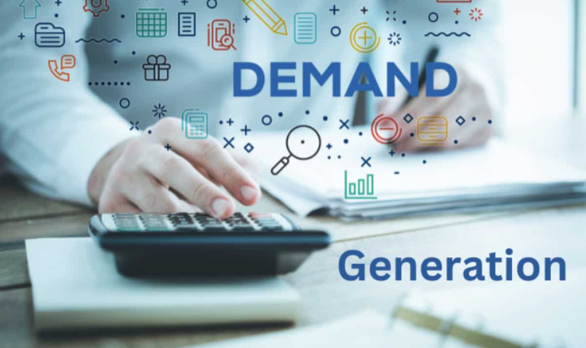 A man is working on B2B demand generation with a calculator.