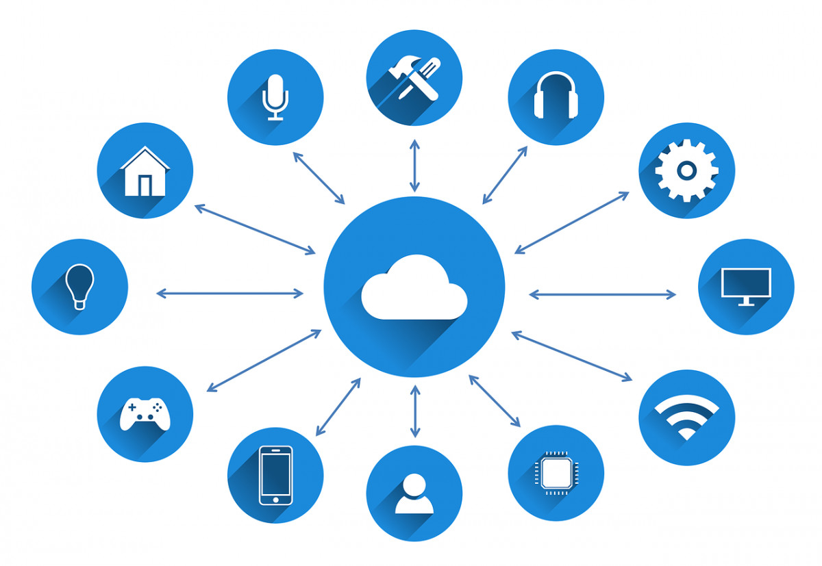 A blue circle with a lot of icons representing DTC and ecommerce marketing.