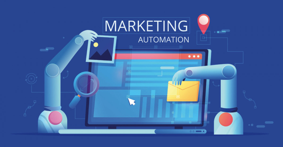 A robot with a magnifying glass analyzing marketing automation for direct-to-consumer (DTC) businesses.