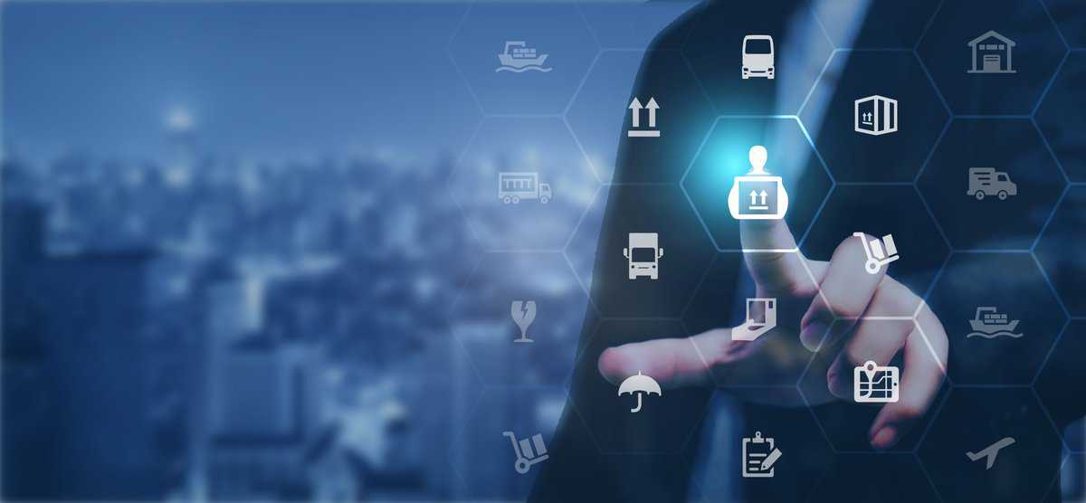 Image of a businessman touching an icon on a city background, aiming to improve performance.