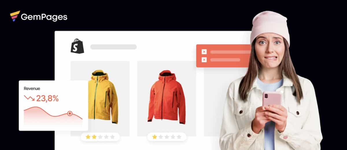 A woman is overcoming obstacles while building a store on an ecommerce website.