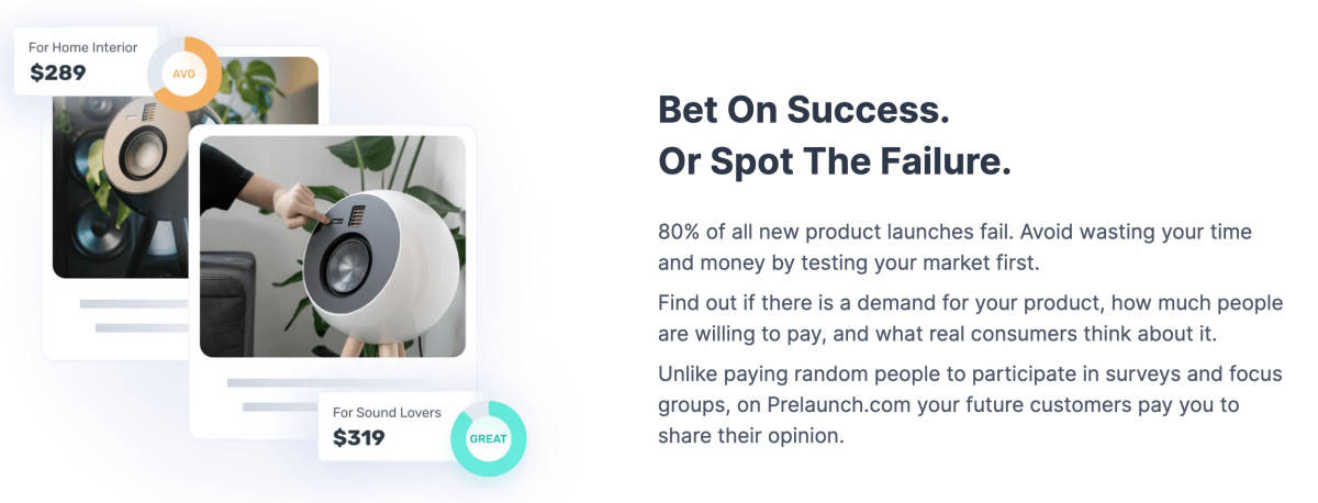 An Ecommerce website displaying the words 'bet on success' to validate an idea.