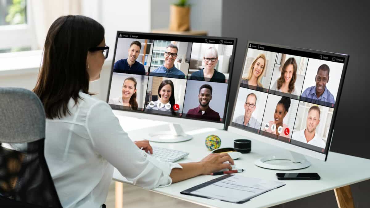Woman leading a video conference.