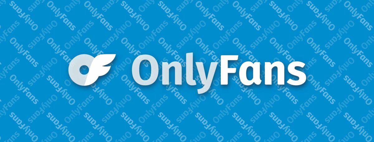 OnlyFans blog logo centered on a blue background with multiple faded logos.