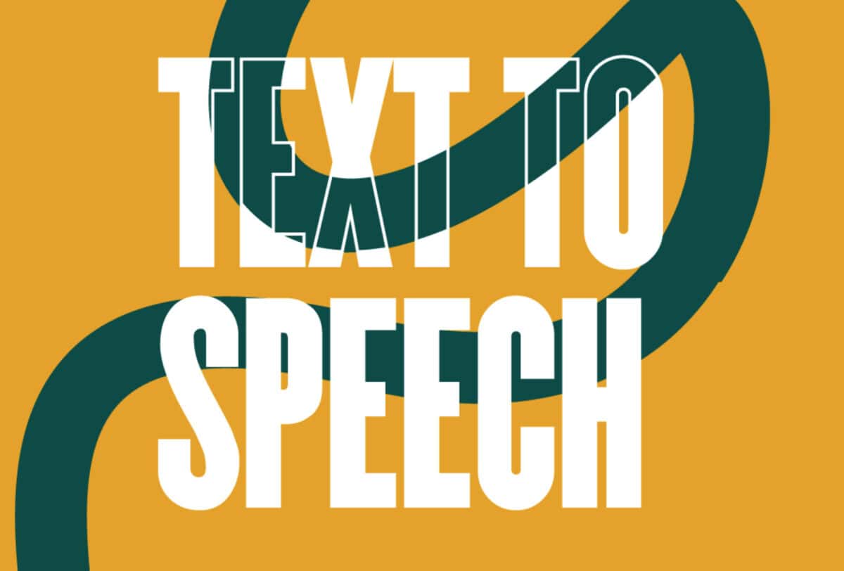 Text that reads "Text to Speech (TTS)" in white font on a yellow background with a dark green wavy line behind the text, showcasing innovations in Human-Computer Interaction.