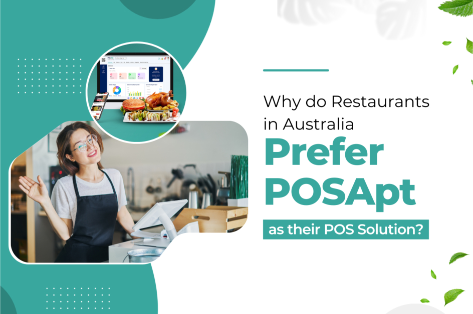 Promotional image for POSApt depicts a happy restaurant worker using a POS system, underscoring Australian restaurants' preference for this POS solution as their point-of-sale choice.