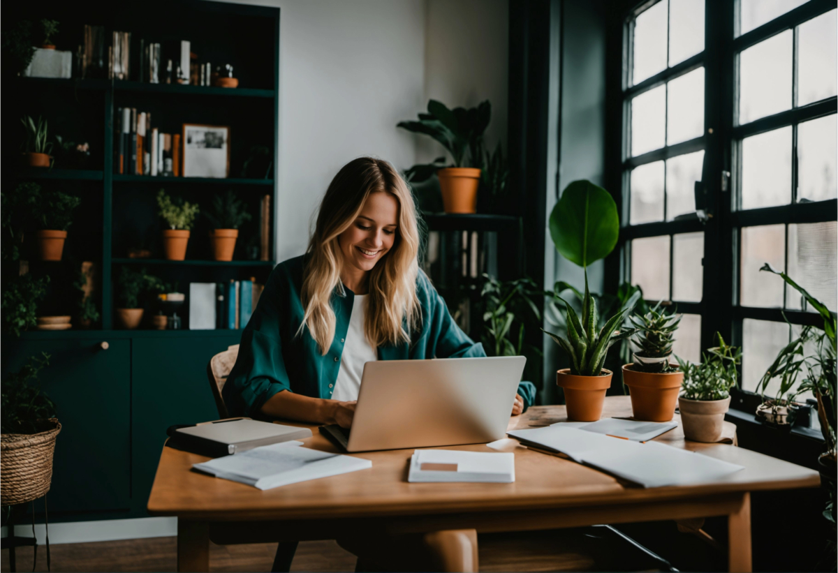A woman enamored in her laptop, upskilling for the changing world of the future.