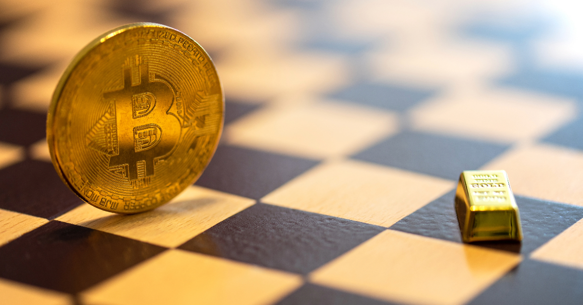 An analyzing cryptocurrency on a chess board.