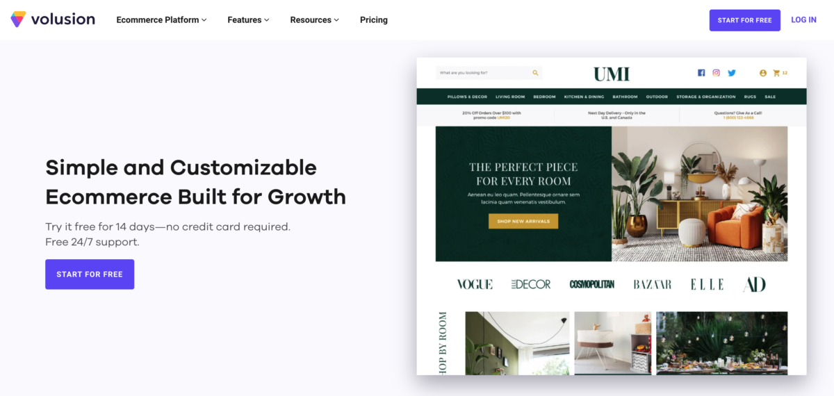 The homepage of the best e-commerce website builder.