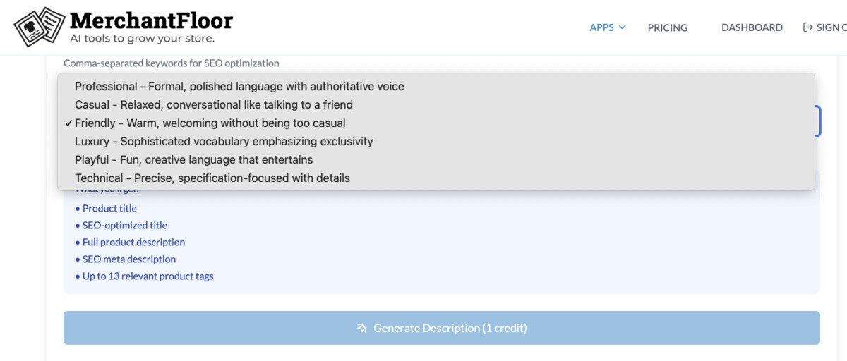 Generate multiple product descriptions at once.