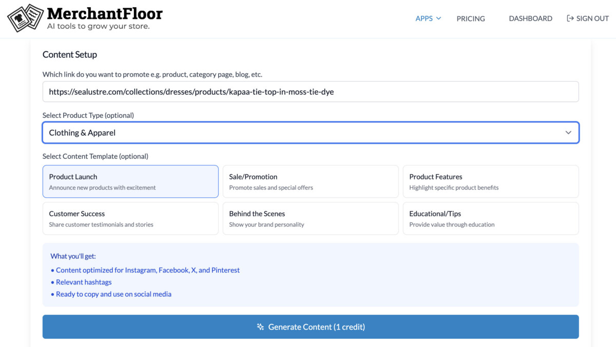 Generate social copy for your products