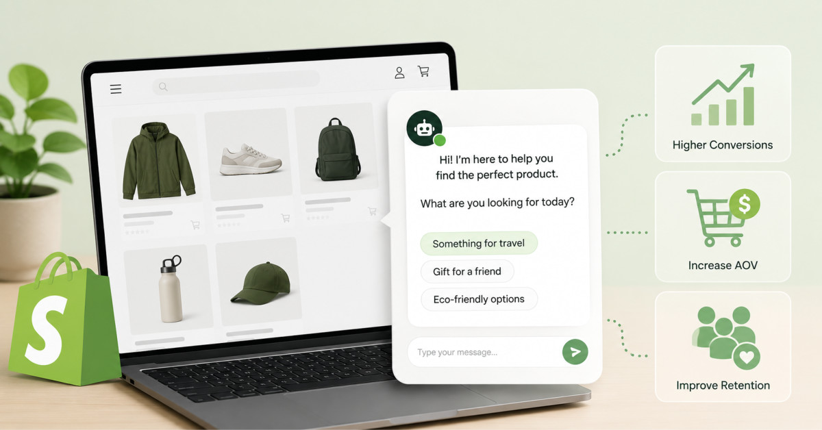 עוזרי קניות מבוססי בינה מלאכותית עבור Shopify: כיצד בינה מלאכותית שיחתית מגדילה המרות, שיעור כניסה למשתמש (AOV) ושימור לקוחות (2026)